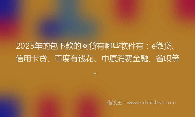 2025年的包下款的网贷有哪些软件有：e微贷、信用卡贷、百度有钱花、中原消费金融、省呗等。