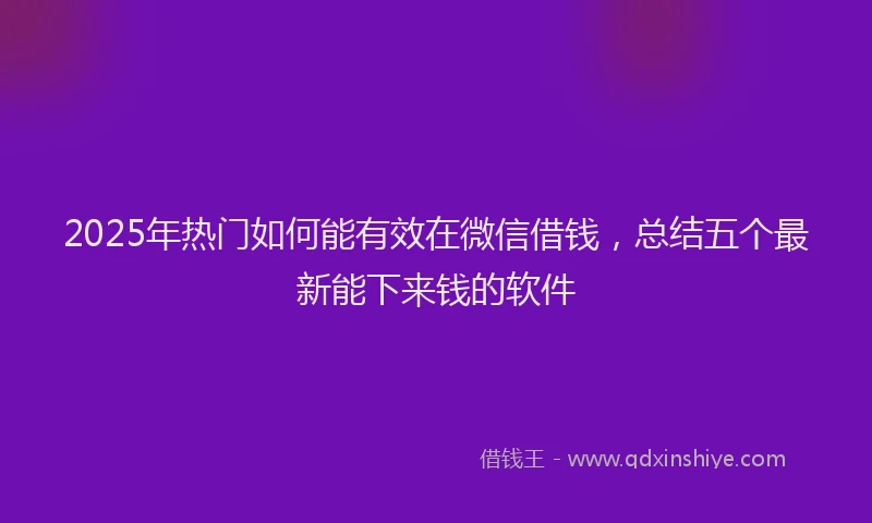 2025年热门如何能有效在微信借钱，总结五个最新能下来钱的软件