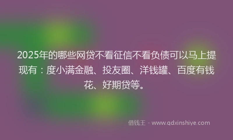 2025年的哪些网贷不看征信不看负债可以马上提现有：度小满金融、投友圈、洋钱罐、百度有钱花、好期贷等。