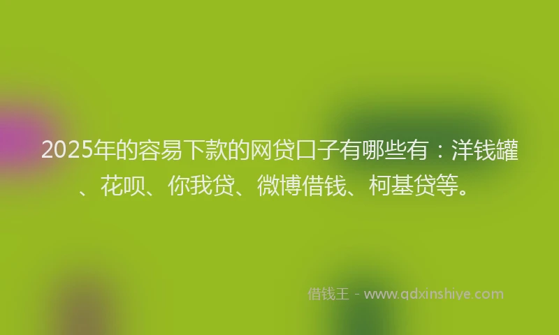 2025年的容易下款的网贷口子有哪些有：洋钱罐、花呗、你我贷、微博借钱、柯基贷等。