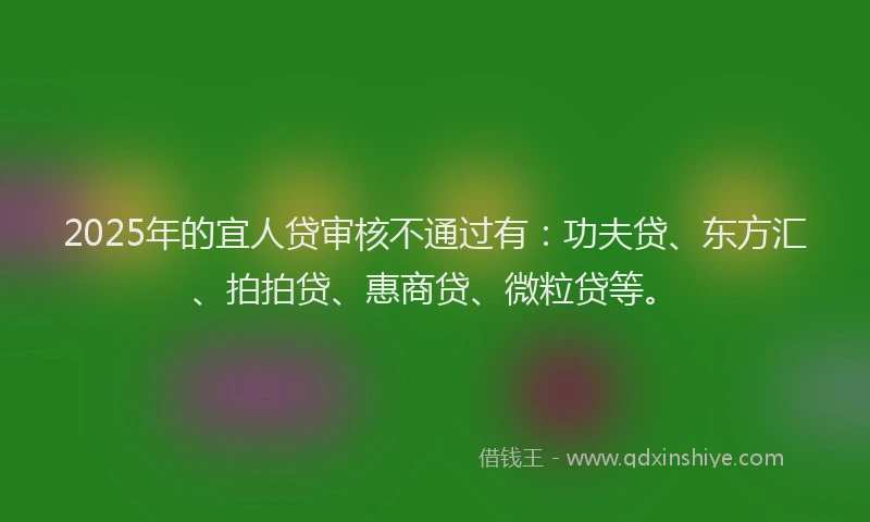 2025年的宜人贷审核不通过有：功夫贷、东方汇、拍拍贷、惠商贷、微粒贷等。