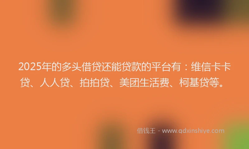2025年的多头借贷还能贷款的平台有：维信卡卡贷、人人贷、拍拍贷、美团生活费、柯基贷等。