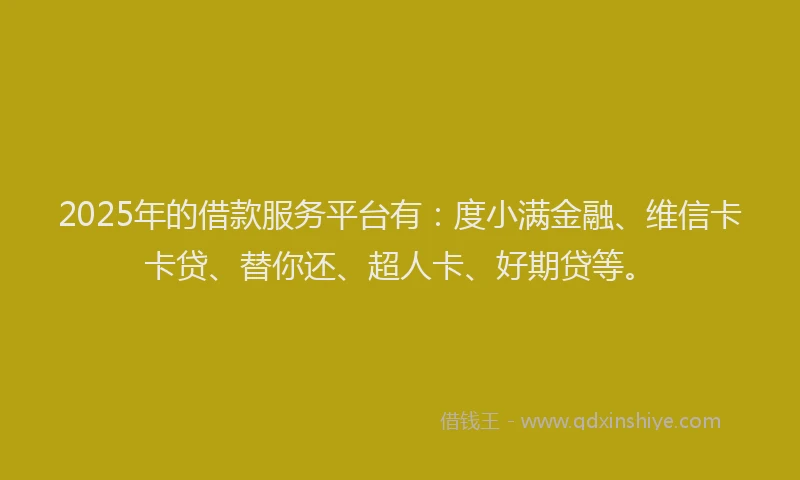 2025年的借款服务平台有：度小满金融、维信卡卡贷、替你还、超人卡、好期贷等。