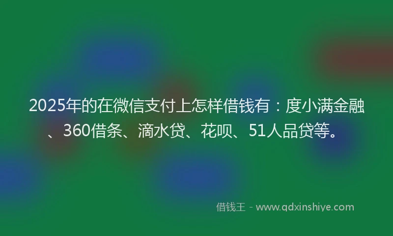 2025年的在微信支付上怎样借钱有：度小满金融、360借条、滴水贷、花呗、51人品贷等。