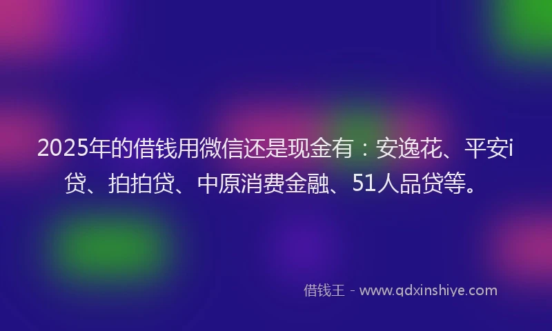 2025年的借钱用微信还是现金有：安逸花、平安i贷、拍拍贷、中原消费金融、51人品贷等。