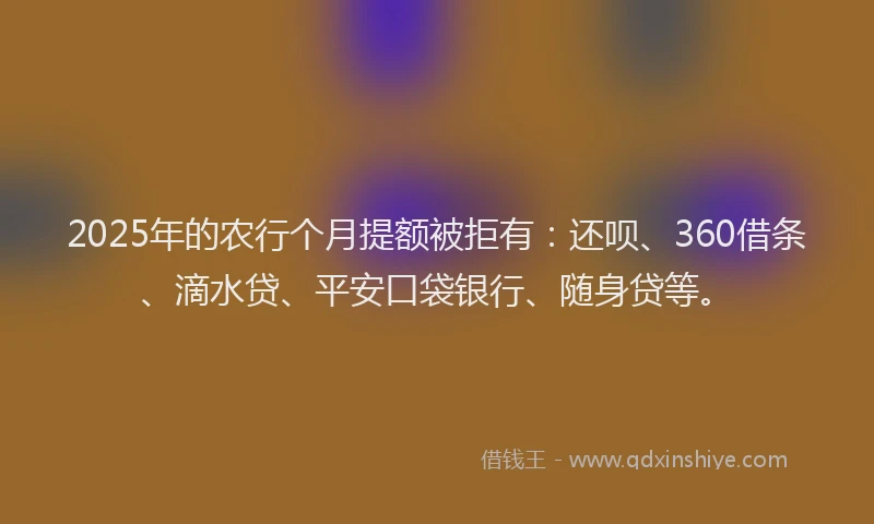 2025年的农行个月提额被拒有：还呗、360借条、滴水贷、平安口袋银行、随身贷等。