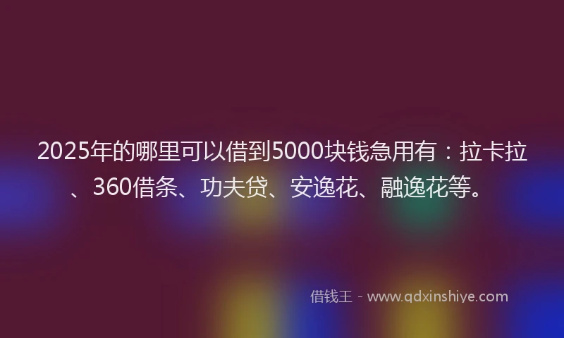 2025年的哪里可以借到5000块钱急用有：拉卡拉、360借条、功夫贷、安逸花、融逸花等。