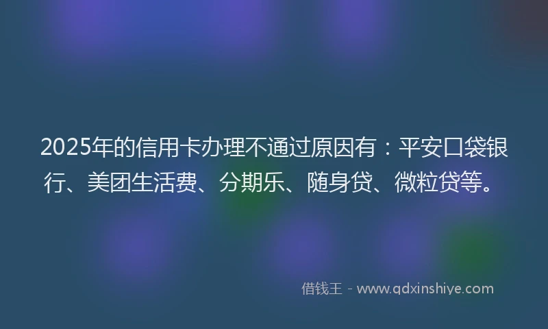 2025年的信用卡办理不通过原因有：平安口袋银行、美团生活费、分期乐、随身贷、微粒贷等。