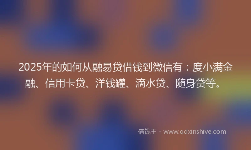 2025年的如何从融易贷借钱到微信有：度小满金融、信用卡贷、洋钱罐、滴水贷、随身贷等。