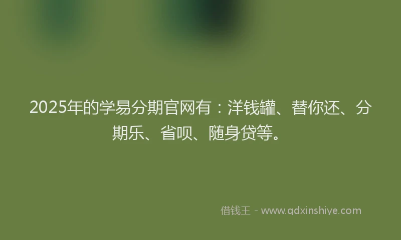 2025年的学易分期官网有：洋钱罐、替你还、分期乐、省呗、随身贷等。