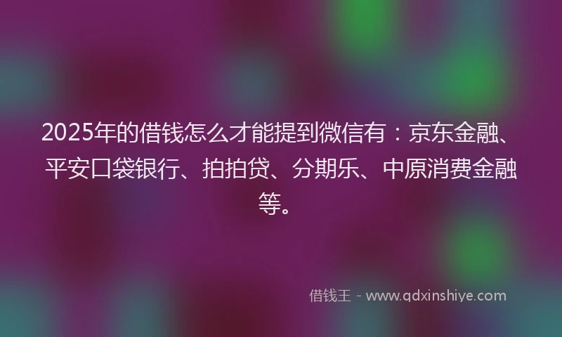 2025年的借钱怎么才能提到微信有：京东金融、平安口袋银行、拍拍贷、分期乐、中原消费金融等。