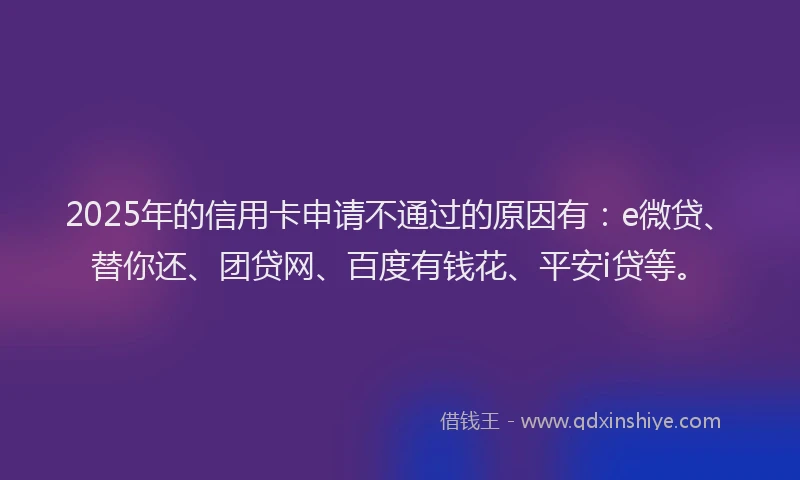 2025年的信用卡申请不通过的原因有：e微贷、替你还、团贷网、百度有钱花、平安i贷等。