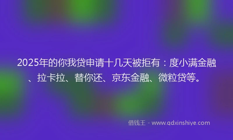 2025年的你我贷申请十几天被拒有：度小满金融、拉卡拉、替你还、京东金融、微粒贷等。