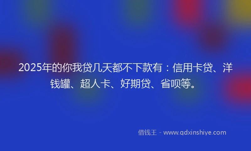2025年的你我贷几天都不下款有：信用卡贷、洋钱罐、超人卡、好期贷、省呗等。