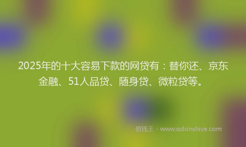 2025年的十大容易下款的网贷有：替你还、京东金融、51人品贷、随身贷、微粒贷等。