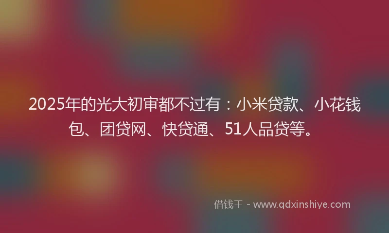 2025年的光大初审都不过有：小米贷款、小花钱包、团贷网、快贷通、51人品贷等。