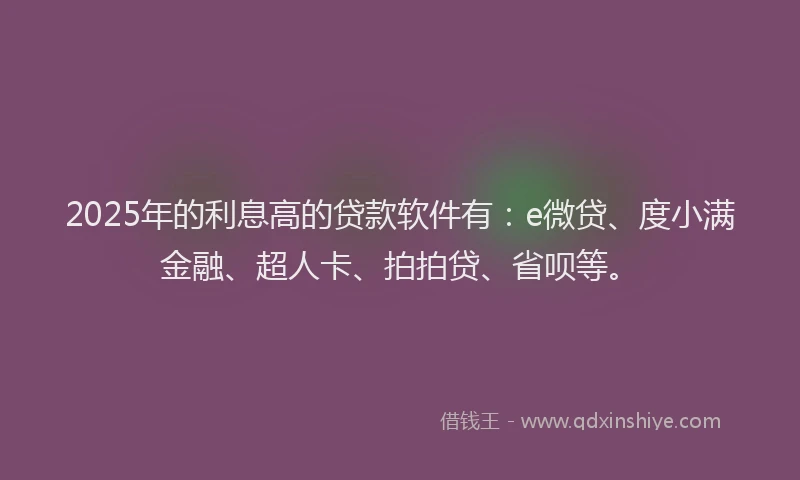 2025年的利息高的贷款软件有：e微贷、度小满金融、超人卡、拍拍贷、省呗等。