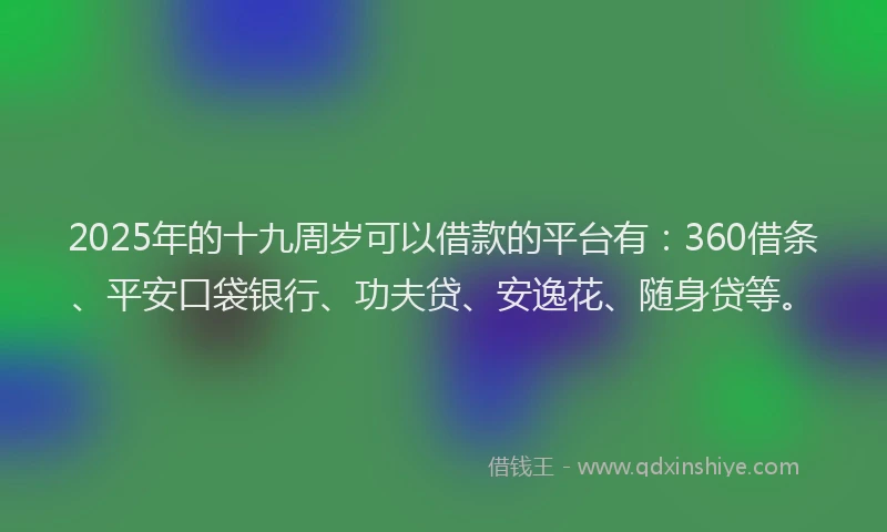 2025年的十九周岁可以借款的平台有：360借条、平安口袋银行、功夫贷、安逸花、随身贷等。