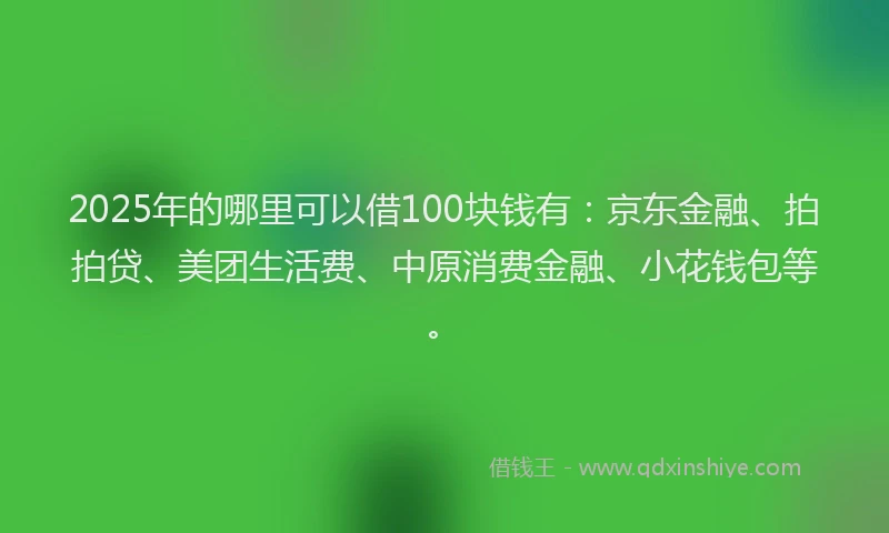2025年的哪里可以借100块钱有：京东金融、拍拍贷、美团生活费、中原消费金融、小花钱包等。