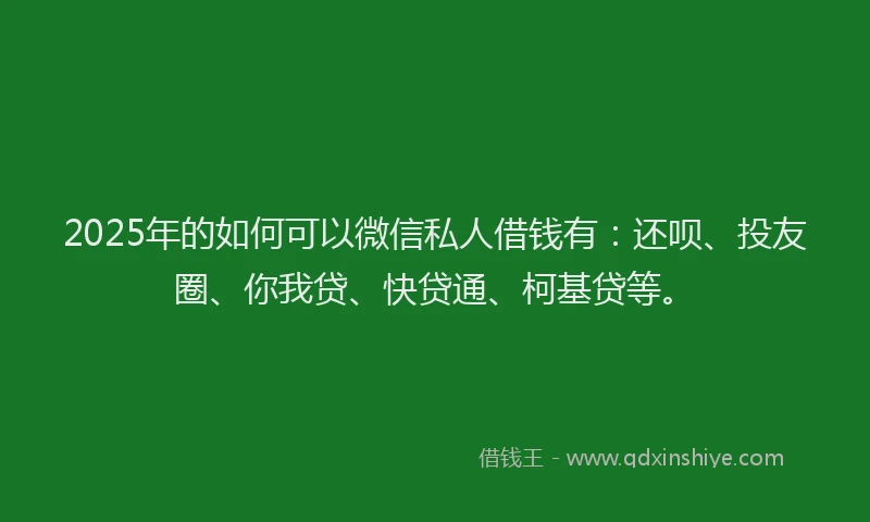 2025年的如何可以微信私人借钱有：还呗、投友圈、你我贷、快贷通、柯基贷等。