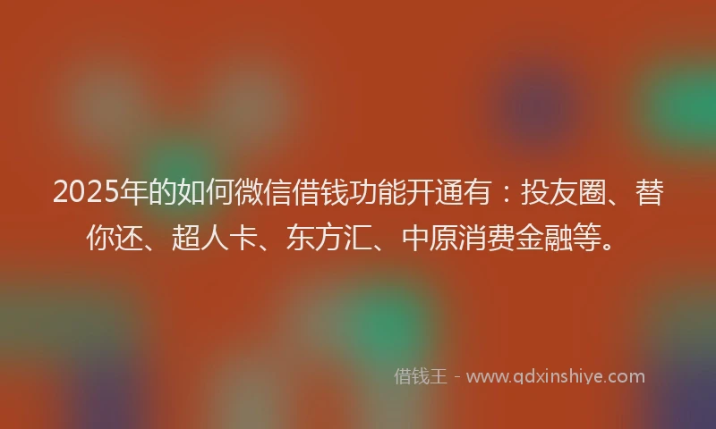 2025年的如何微信借钱功能开通有：投友圈、替你还、超人卡、东方汇、中原消费金融等。