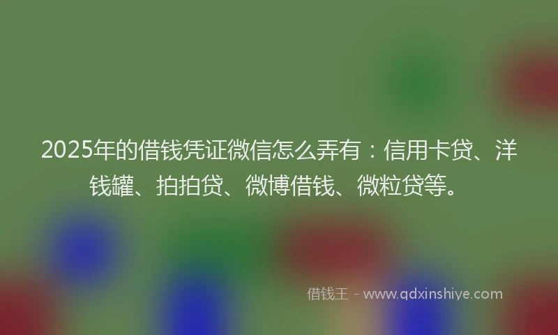2025年的借钱凭证微信怎么弄有：信用卡贷、洋钱罐、拍拍贷、微博借钱、微粒贷等。