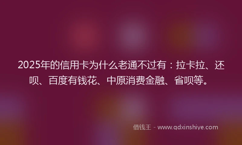 2025年的信用卡为什么老通不过有：拉卡拉、还呗、百度有钱花、中原消费金融、省呗等。