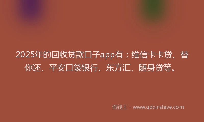 2025年的回收贷款口子app有：维信卡卡贷、替你还、平安口袋银行、东方汇、随身贷等。