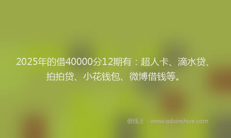 2025年的借40000分12期有：超人卡、滴水贷、拍拍贷、小花钱包、微博借钱等。