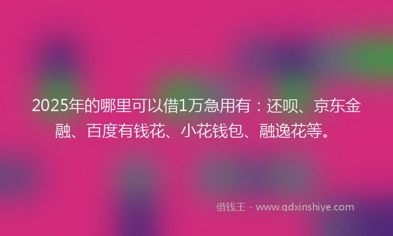 2025年的哪里可以借1万急用有：还呗、京东金融、百度有钱花、小花钱包、融逸花等。