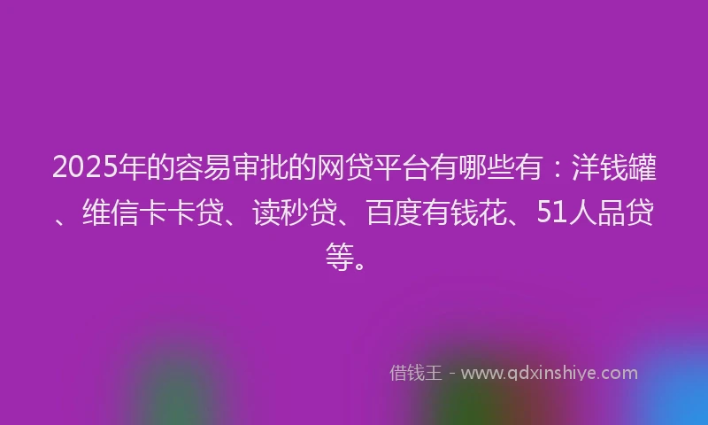 2025年的容易审批的网贷平台有哪些有：洋钱罐、维信卡卡贷、读秒贷、百度有钱花、51人品贷等。