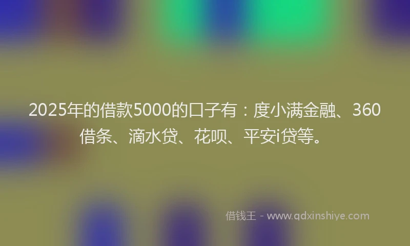 2025年的借款5000的口子有：度小满金融、360借条、滴水贷、花呗、平安i贷等。