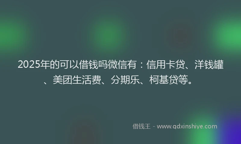 2025年的可以借钱吗微信有：信用卡贷、洋钱罐、美团生活费、分期乐、柯基贷等。