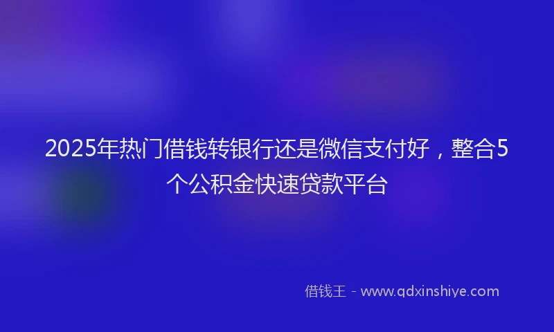 2025年热门借钱转银行还是微信支付好，整合5个公积金快速贷款平台