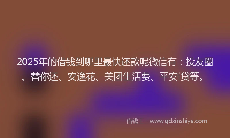 2025年的借钱到哪里最快还款呢微信有：投友圈、替你还、安逸花、美团生活费、平安i贷等。