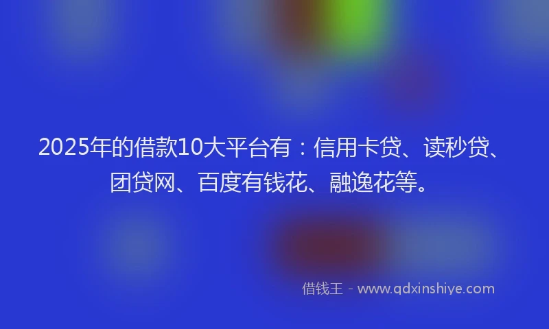 2025年的借款10大平台有：信用卡贷、读秒贷、团贷网、百度有钱花、融逸花等。