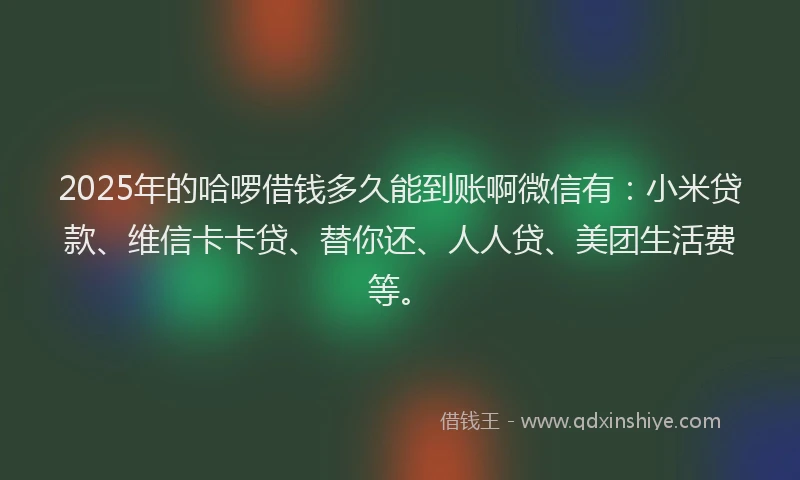 2025年的哈啰借钱多久能到账啊微信有：小米贷款、维信卡卡贷、替你还、人人贷、美团生活费等。