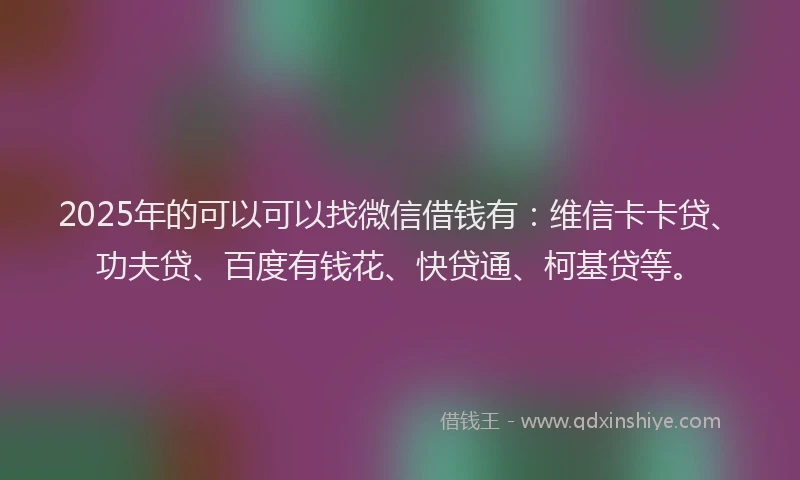 2025年的可以可以找微信借钱有：维信卡卡贷、功夫贷、百度有钱花、快贷通、柯基贷等。