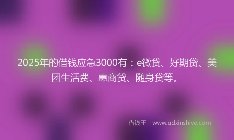 2025年的借钱应急3000有：e微贷、好期贷、美团生活费、惠商贷、随身贷等。