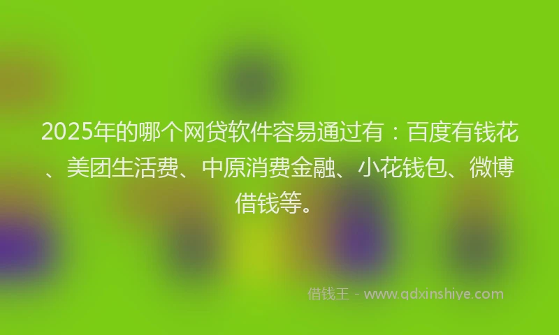2025年的哪个网贷软件容易通过有：百度有钱花、美团生活费、中原消费金融、小花钱包、微博借钱等。