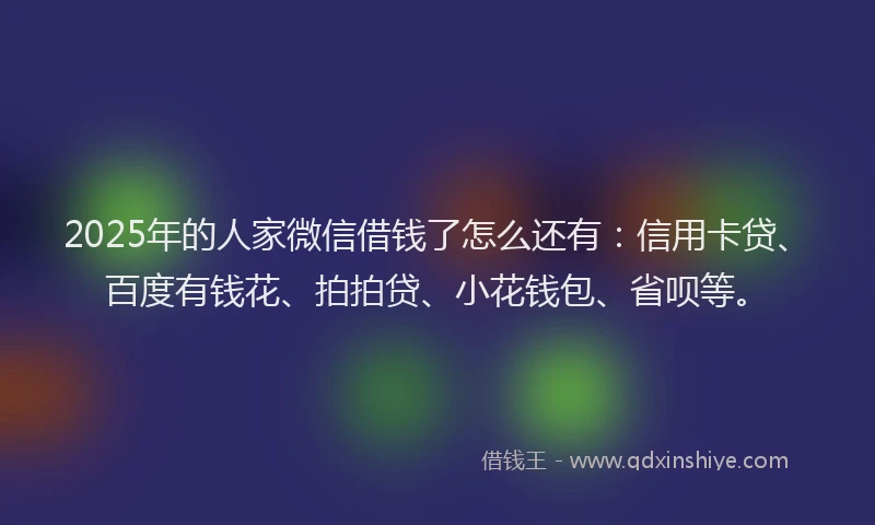 2025年的人家微信借钱了怎么还有：信用卡贷、百度有钱花、拍拍贷、小花钱包、省呗等。