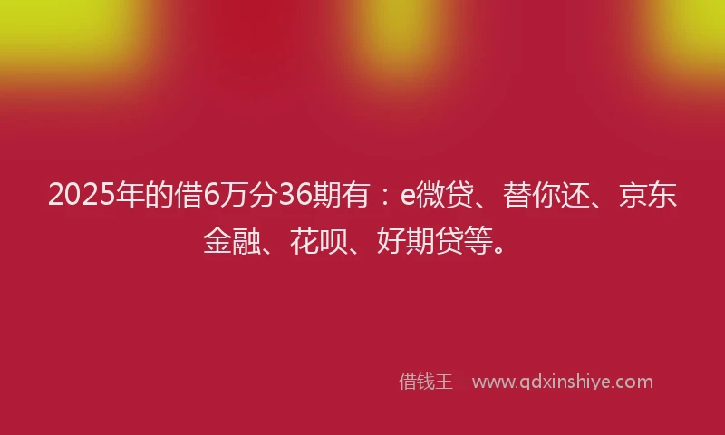 2025年的借6万分36期有：e微贷、替你还、京东金融、花呗、好期贷等。