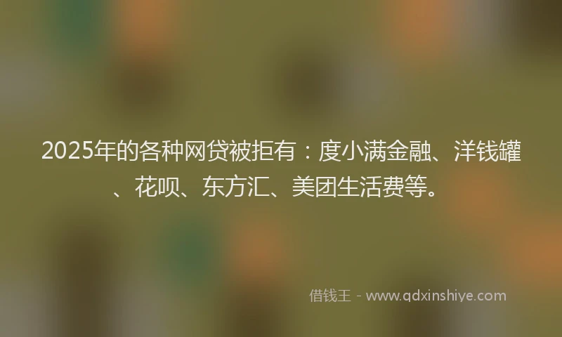 2025年的各种网贷被拒有：度小满金融、洋钱罐、花呗、东方汇、美团生活费等。