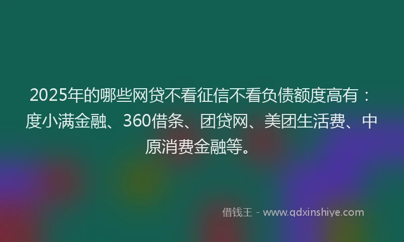 2025年的哪些网贷不看征信不看负债额度高有：度小满金融、360借条、团贷网、美团生活费、中原消费金融等。