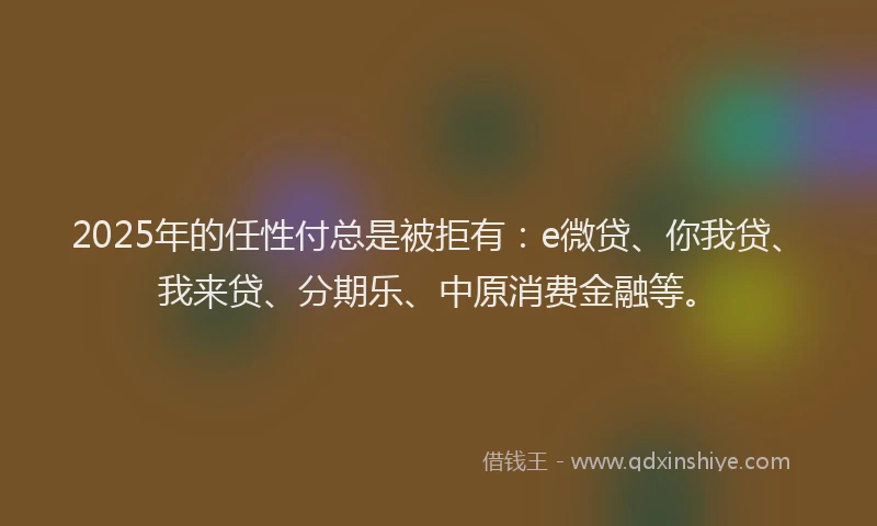 2025年的任性付总是被拒有：e微贷、你我贷、我来贷、分期乐、中原消费金融等。