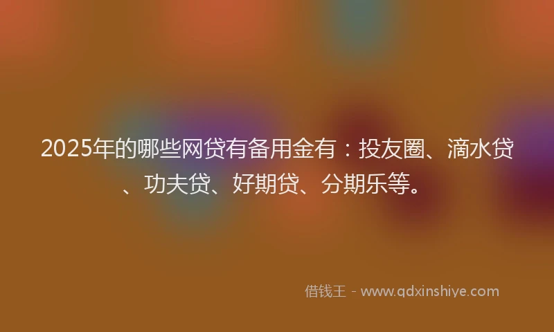 2025年的哪些网贷有备用金有：投友圈、滴水贷、功夫贷、好期贷、分期乐等。