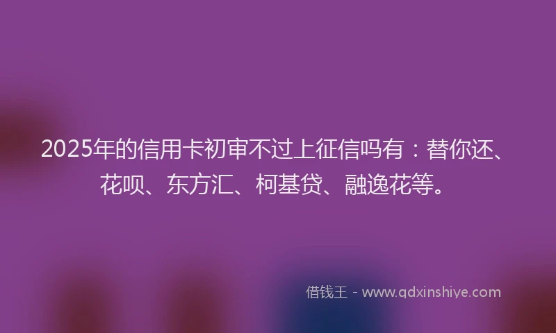 2025年的信用卡初审不过上征信吗有：替你还、花呗、东方汇、柯基贷、融逸花等。
