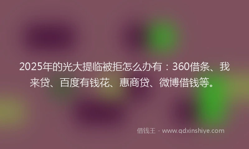 2025年的光大提临被拒怎么办有:360借条、我来贷、百度有钱花、惠商贷、微博借钱等。