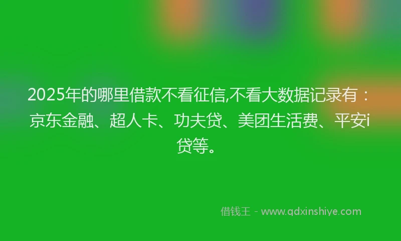 2025年的哪里借款不看征信,不看大数据记录有：京东金融、超人卡、功夫贷、美团生活费、平安i贷等。