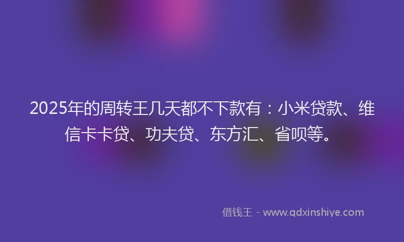 2025年的周转王几天都不下款有：小米贷款、维信卡卡贷、功夫贷、东方汇、省呗等。